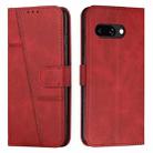 For Google Pixel 9a Stitching Calf Texture Buckle Leather Phone Case(Red) - 1