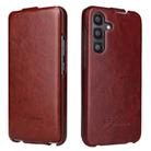For Samsung Galaxy S25 5G Fierre Shann 64 Texture Vertical Flip PU Leather Phone Case(Brown) - 1