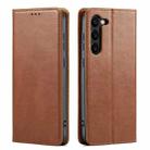 For Samsung Galaxy S24+ 5G Fierre Shann PU Genuine Leather Texture Phone Case(Brown) - 1