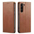 For Samsung Galaxy S24 5G Fierre Shann PU Genuine Leather Texture Phone Case(Brown) - 1