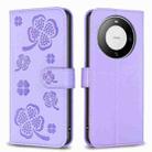 For Huawei Mate 60 Pro / 60 Pro+ Four-leaf Embossed Leather Phone Case(Purple) - 1