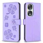 For Honor 90 5G Four-leaf Embossed Leather Phone Case(Purple) - 1