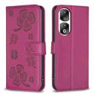 For Honor 90 Pro Four-leaf Embossed Leather Phone Case(Rose Red) - 1