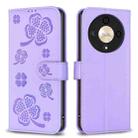 For Honor X9b/Magic6 Lite 5G Four-leaf Embossed Leather Phone Case(Purple) - 1