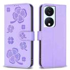 For Honor X7b Four-leaf Embossed Leather Phone Case(Purple) - 1