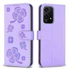 For Honor 200 Lite Global Four-leaf Embossed Leather Phone Case(Purple) - 1