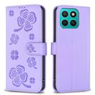 For Honor X8c 4G Four-leaf Embossed Leather Phone Case(Purple) - 1