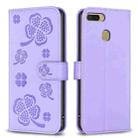 For OPPO A7 Four-leaf Embossed Leather Phone Case(Purple) - 1