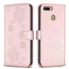 For OPPO A7 Four-leaf Embossed Leather Phone Case(Pink) - 1