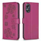 For OPPO A17 Four-leaf Embossed Leather Phone Case(Rose Red) - 1