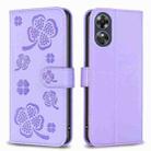 For OPPO A17 Four-leaf Embossed Leather Phone Case(Purple) - 1