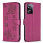 For OPPO A57 4G Four-leaf Embossed Leather Phone Case(Rose Red) - 1