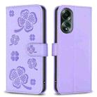 For OPPO A58 4G Four-leaf Embossed Leather Phone Case(Purple) - 1