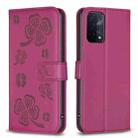 For OPPO A74 5G / A93 5G / A54 5G Four-leaf Embossed Leather Phone Case(Rose Red) - 1