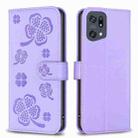 For OPPO Find X5 Pro Four-leaf Embossed Leather Phone Case(Purple) - 1
