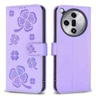 For OPPO Find X7 Four-leaf Embossed Leather Phone Case(Purple) - 1