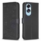 For OPPO A60 Four-leaf Embossed Leather Phone Case(Black) - 1