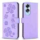 For OPPO A60 Four-leaf Embossed Leather Phone Case(Purple) - 1