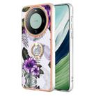 For Huawei Mate 60 Pro Electroplating IMD TPU Phone Case with Ring(Purple Flower) - 1