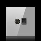 86mm Round LED Tempered Glass Switch Panel, Gray Round Glass, Style:Telephone-TV Socket - 1