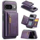 For Google Pixel 9 / 9 Pro DG.MING M5 Series Zip RFID Multi Card Detachable Leather Phone Case(Purple) - 1