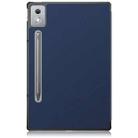 For Lenovo Tab P12 12.7 2025 Custer Pure Color 3-folding Leather Smart Tablet Case(Dark Blue) - 3