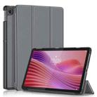 For Lenovo Tab 10.1 2025 Custer Texture 3-Fold Holder Leather Smart Tablet Case(Grey) - 1
