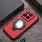 For Xiaomi 14 Pro Magnifier Holder Litchi Texture PU Phone Case(Red) - 1