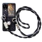 For OPPO Find N3 Flip Impression Camellia Pattern Protective Phone Case with Long Lanyard(Black) - 1