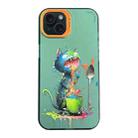 For iPhone 15 Plus Cartoon Animal Graffiti PC + TPU Phone Case(Blue Cat) - 1
