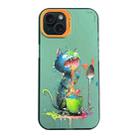 For iPhone 15 Cartoon Animal Graffiti PC + TPU Phone Case(Blue Cat) - 1