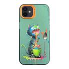 For iPhone 12 Cartoon Animal Graffiti PC + TPU Phone Case(Blue Cat) - 1