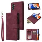 For Samsung Galaxy A15 5G Multifunctional Frosted Zipper Wallet Leather Phone Case(Wine Red) - 1