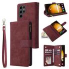 For Samsung Galaxy S24 Ultra 5G Multifunctional Frosted Zipper Wallet Leather Phone Case(Wine Red) - 1