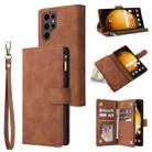 For Samsung Galaxy S24 Ultra 5G Multifunctional Frosted Zipper Wallet Leather Phone Case(Brown) - 1