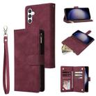 For Samsung Galaxy S24 5G Multifunctional Frosted Zipper Wallet Leather Phone Case(Wine Red) - 1
