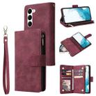 For Samsung Galaxy S23 5G Multifunctional Frosted Zipper Wallet Leather Phone Case(Wine Red) - 1