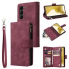 For Samsung Galaxy S23+ 5G Multifunctional Frosted Zipper Wallet Leather Phone Case(Wine Red) - 1