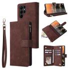 For Samsung Galaxy S23 Ultra 5G Multifunctional Frosted Zipper Wallet Leather Phone Case(Coffee) - 1