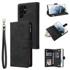 For Samsung Galaxy S22 Ultra 5G Multifunctional Frosted Zipper Wallet Leather Phone Case(Black) - 1