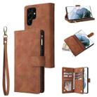 For Samsung Galaxy S22 Ultra 5G Multifunctional Frosted Zipper Wallet Leather Phone Case(Brown) - 1