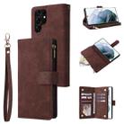 For Samsung Galaxy S22 Ultra 5G Multifunctional Frosted Zipper Wallet Leather Phone Case(Coffee) - 1