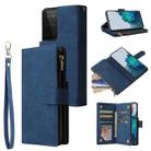 For Samsung Galaxy S21 Ultra 5G Multifunctional Frosted Zipper Wallet Leather Phone Case(Blue) - 1