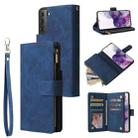 For Samsung Galaxy S21+ 5G Multifunctional Frosted Zipper Wallet Leather Phone Case(Blue) - 1
