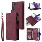 For Samsung Galaxy S21+ 5G Multifunctional Frosted Zipper Wallet Leather Phone Case(Wine Red) - 1