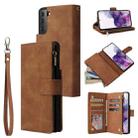 For Samsung Galaxy S21 5G Multifunctional Frosted Zipper Wallet Leather Phone Case(Brown) - 1