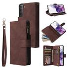 For Samsung Galaxy S21 5G Multifunctional Frosted Zipper Wallet Leather Phone Case(Coffee) - 1