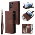 For Samsung Galaxy S21 FE 5G Multifunctional Frosted Zipper Wallet Leather Phone Case(Coffee) - 1