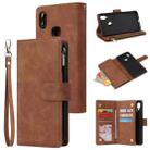 For Samsung Galaxy A10s Multifunctional Frosted Zipper Wallet Leather Phone Case(Brown) - 1