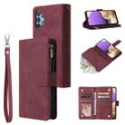 For Samsung Galaxy A32 4G Multifunctional Frosted Zipper Wallet Leather Phone Case(Wine Red) - 1